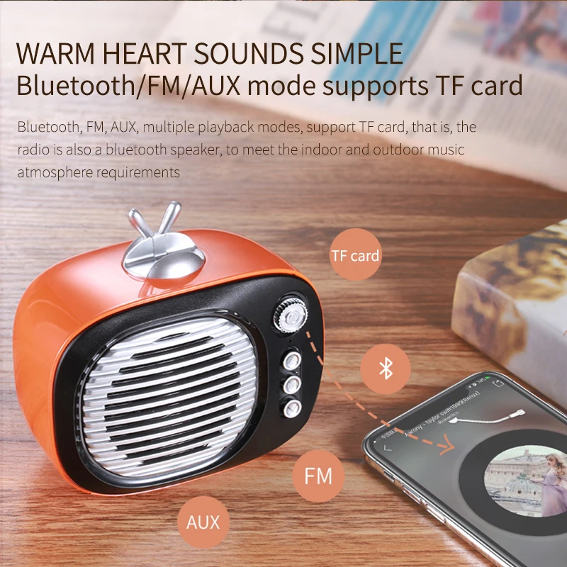 Стиль Bluetooth динамик радио стиль ретро портативный мини беспроводной Bluetooth громкий динамик с FM TF AUX режим держатель телефона