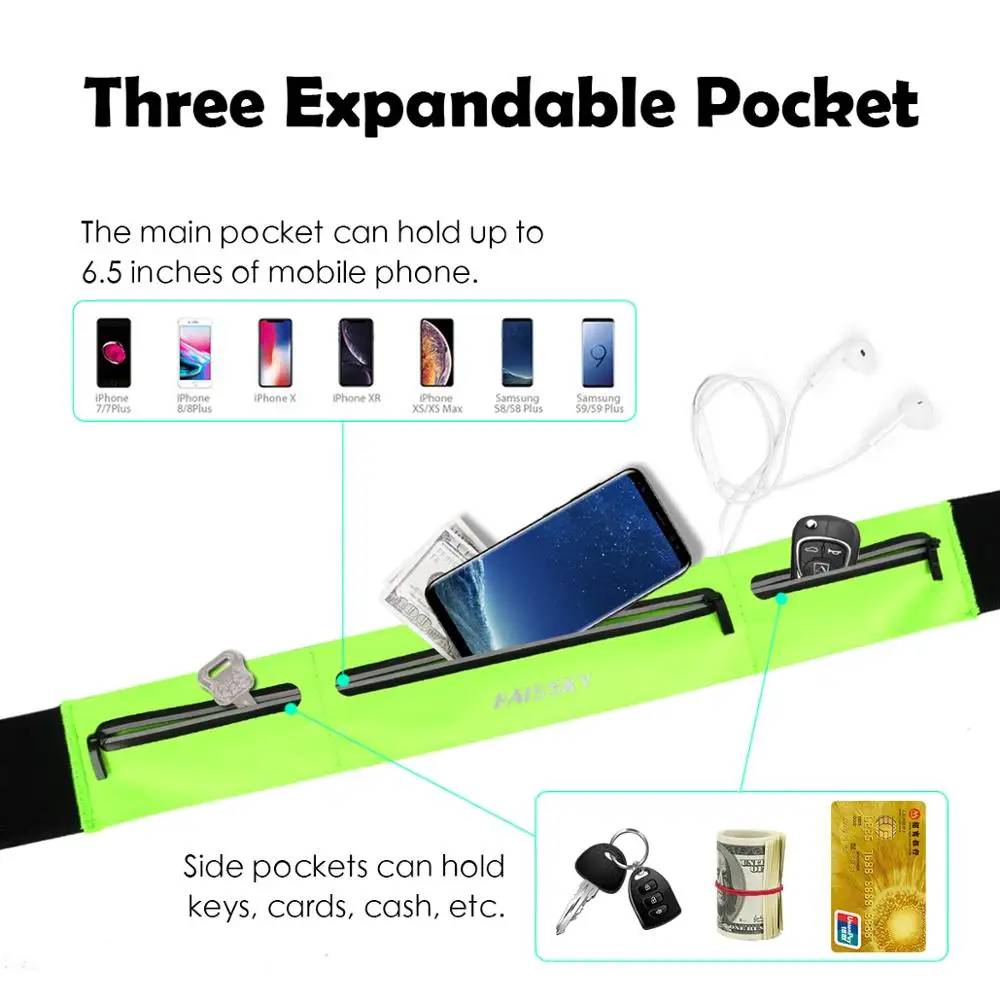 Haissky 197 Running Waist Gym Bags Waterproof Men's Belt SportsBags Phone Pouch Fanny Packs For Xiaomi Huawei Iphone 11 12Pro