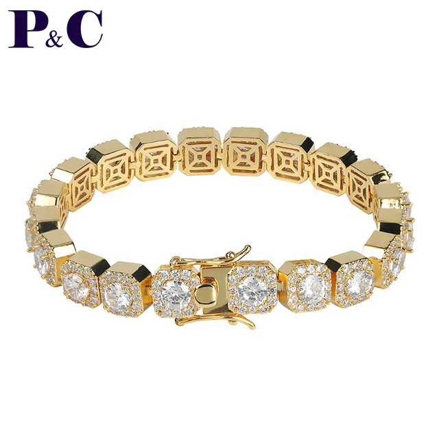 Tennis Bracelet 10mm Square CZ Stone Men's Hip hop Jewelry Iced out for women Copper Material Out 7inch 8inch | Украшения и