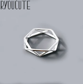 

Boho Vintage Silver Color Hexagon Rings for Women Lover Finger Ring Valentines Day Gifts