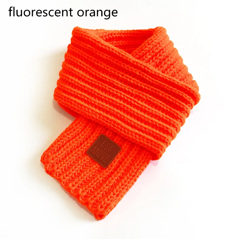 fluorescent orange Зимний шарф для детей, мягкий вязаный зимний шарф для мальчиков и девочек, детские шарфы, шейный платок, однотонный вязаный шерстяной шарф - Цвет: fluorescent orange