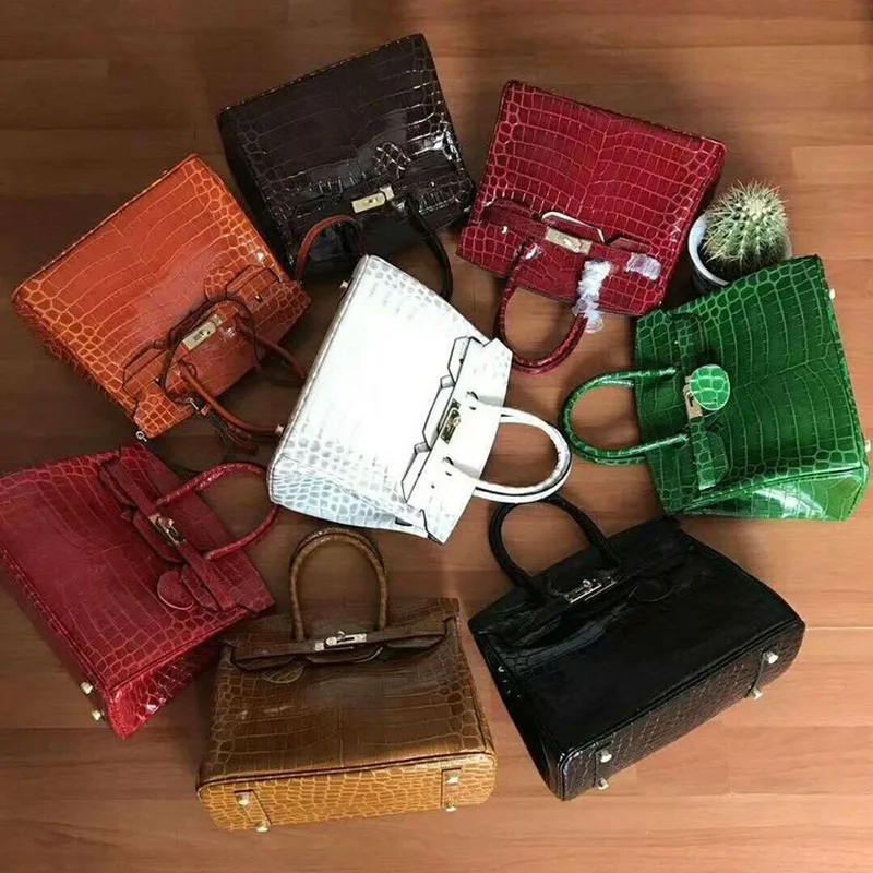

Europe and The United States Fashion Women's Stone Crocodile Pattern Platinum Bag Shoulder Handbag Leather Bag Leather Bag