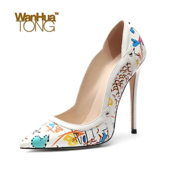 

Wanhuatong Woman Spring Pointed Toe Stiletto Heel Pumps Business Office Daily Geometric Print Fashion Shoes Size45