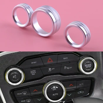 

Aluminum Alloy Silver 3Pcs AC Radio Switch Knob Ring Trim Cover Decor Interior Mouldings Fit For Dodge Challenger 2015-2019