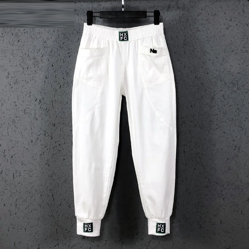 NEW New Arrival Spring Summer Korea Fashion Women Elastic Waist Loose White Jeans All-matched Casual Cotton Denim Harem Pants | Женская
