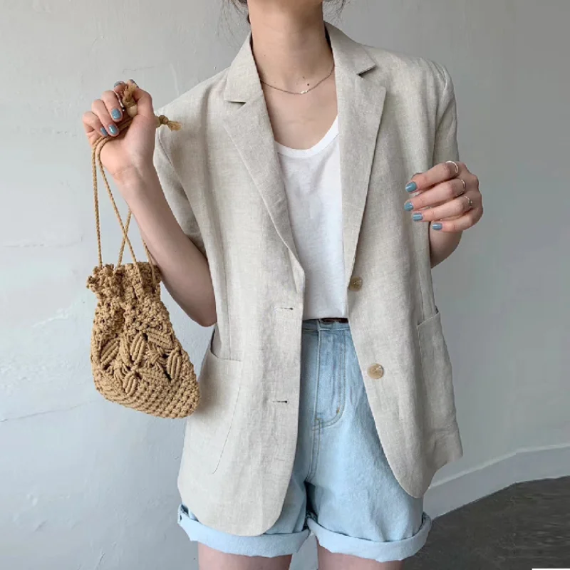 Summer Cotton Linen Blazer Jacket 