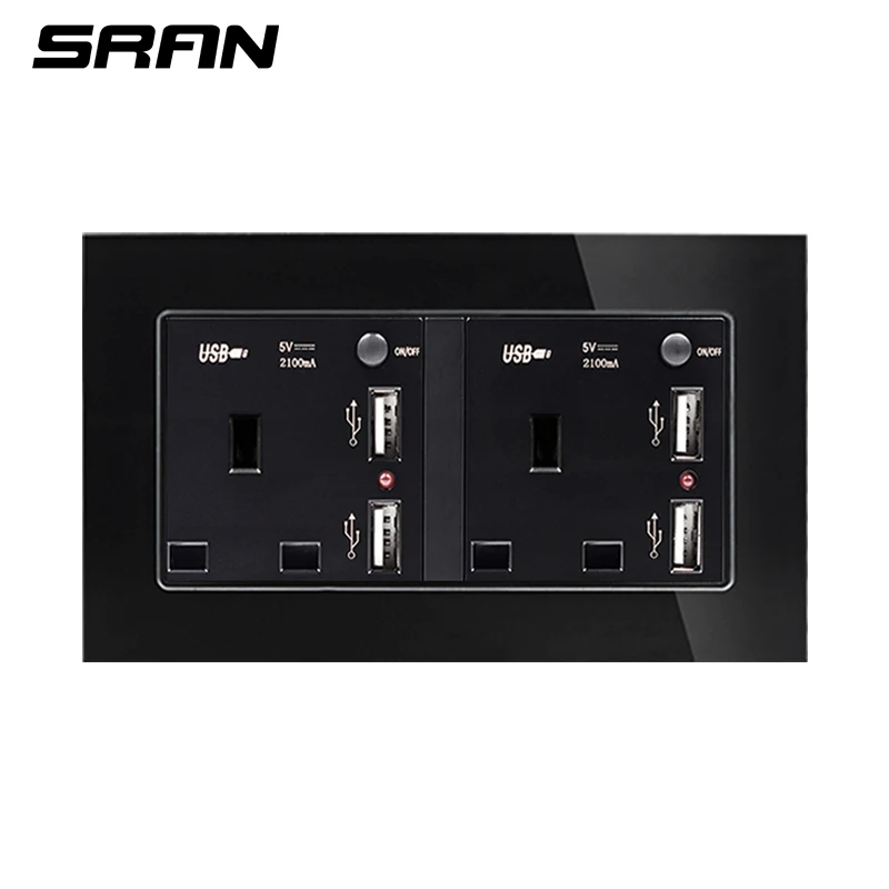 Black SRAN 146 британская розетка стандарта Великобритании электрическая розетка с USB4 зарядным портом для быстрого перемещения интерфейс кристальная зеркальная панель - Тип: Black
