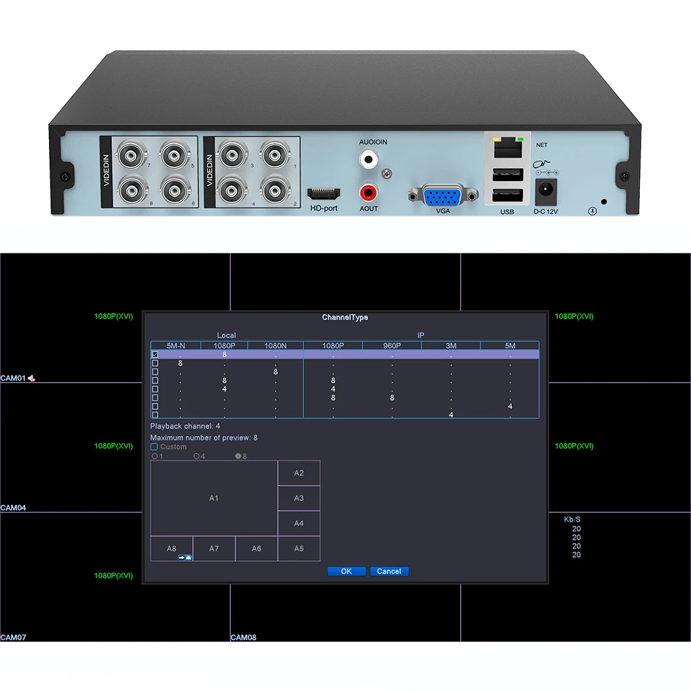 6 в 1 H.265 5MP N AHD DVR NVR CCTV 8Ch H 1080P 4MP гибридный видеорегистратор камера Onvif XVI Coxial P2P