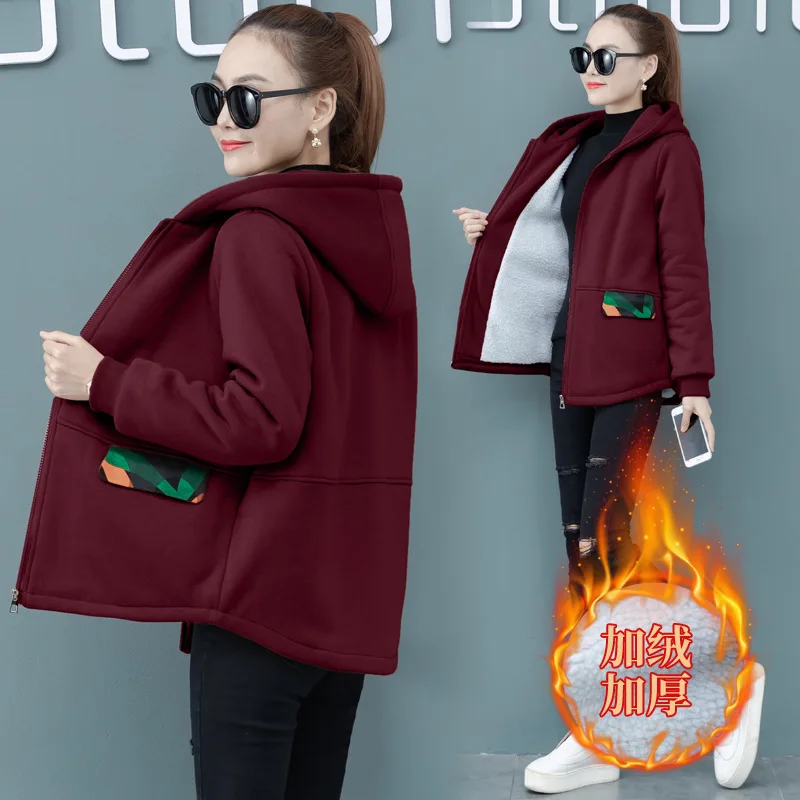 

Middle-aged WOMEN'S Apparels plus Velvet Hoodie Short 2019 Fall And Winter Clothes New Style Large Size Middle-aged Women Dress