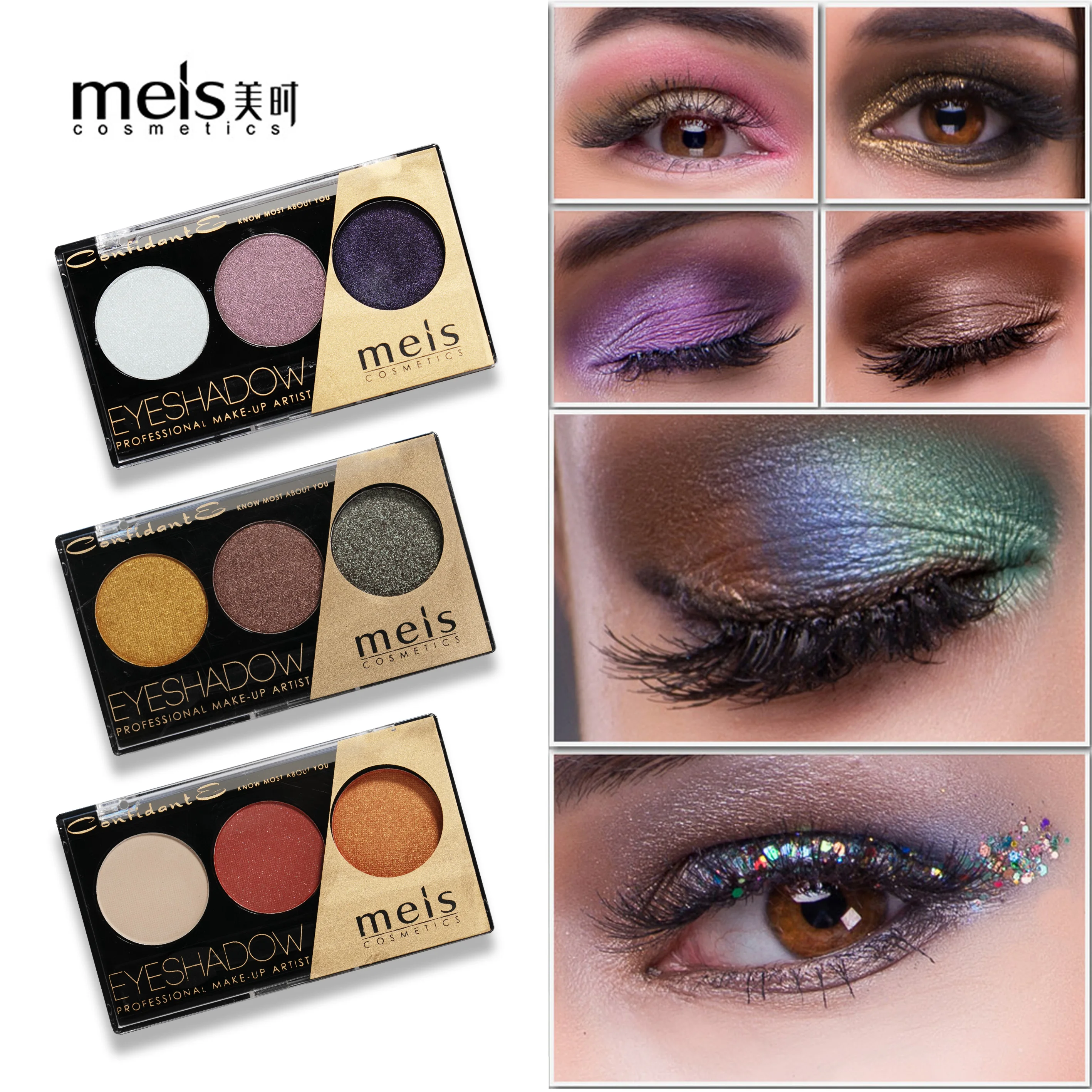 

MEIS New Arrival Charming Eyeshadow 3 Color Matte Eye shadow Make up Palette Shimmer Pigmented EyeShadow Powder Fashion Color