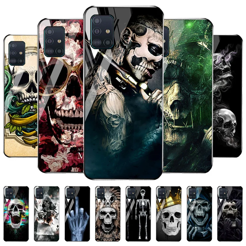 For Samsung A51 Case Skeleton Skull Glass Cases For Samsung a51 A52 A71 A70 A32 A12 A72 A50 A21S A31 A30 A41 A42 A40 Cover Funda