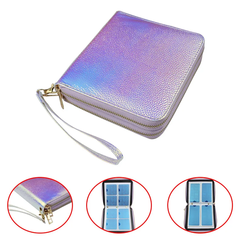 

Nail Plate Case/Organizer 120 Slots Laser Silver Rectangle Round Image Plate Holder Bag Rainbow Nail Stamping Plate Storage Bag