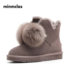 Minmclas/зимние сапоги из кожи с лисьим мехом; коллекция года; новые зимние теплые Нескользящие сапоги с четырехлистным клевером; хлопковая обувь