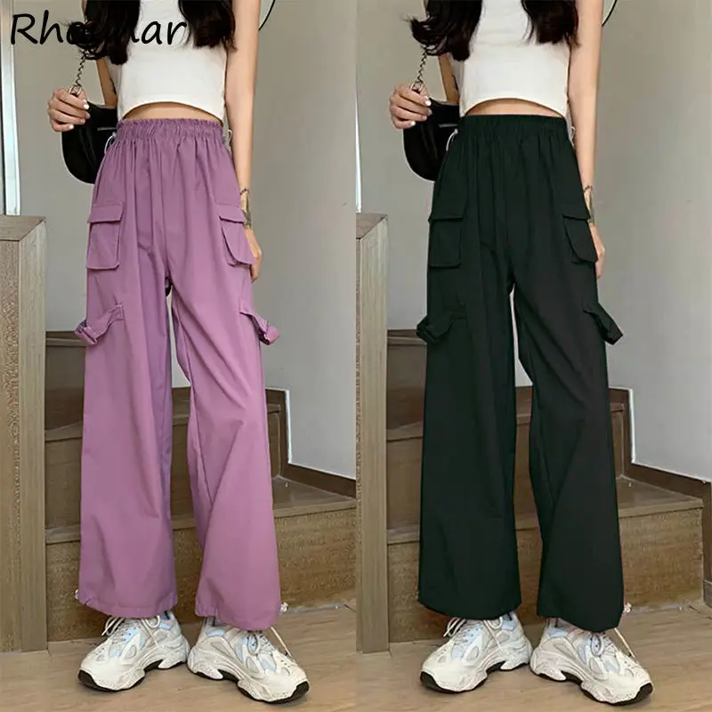 

Casual Pants Women All-match Harem Trousers Fashion Loose Elastic High Waist Ulzzang Streetwear Pockets Harajuku Solid Female BF