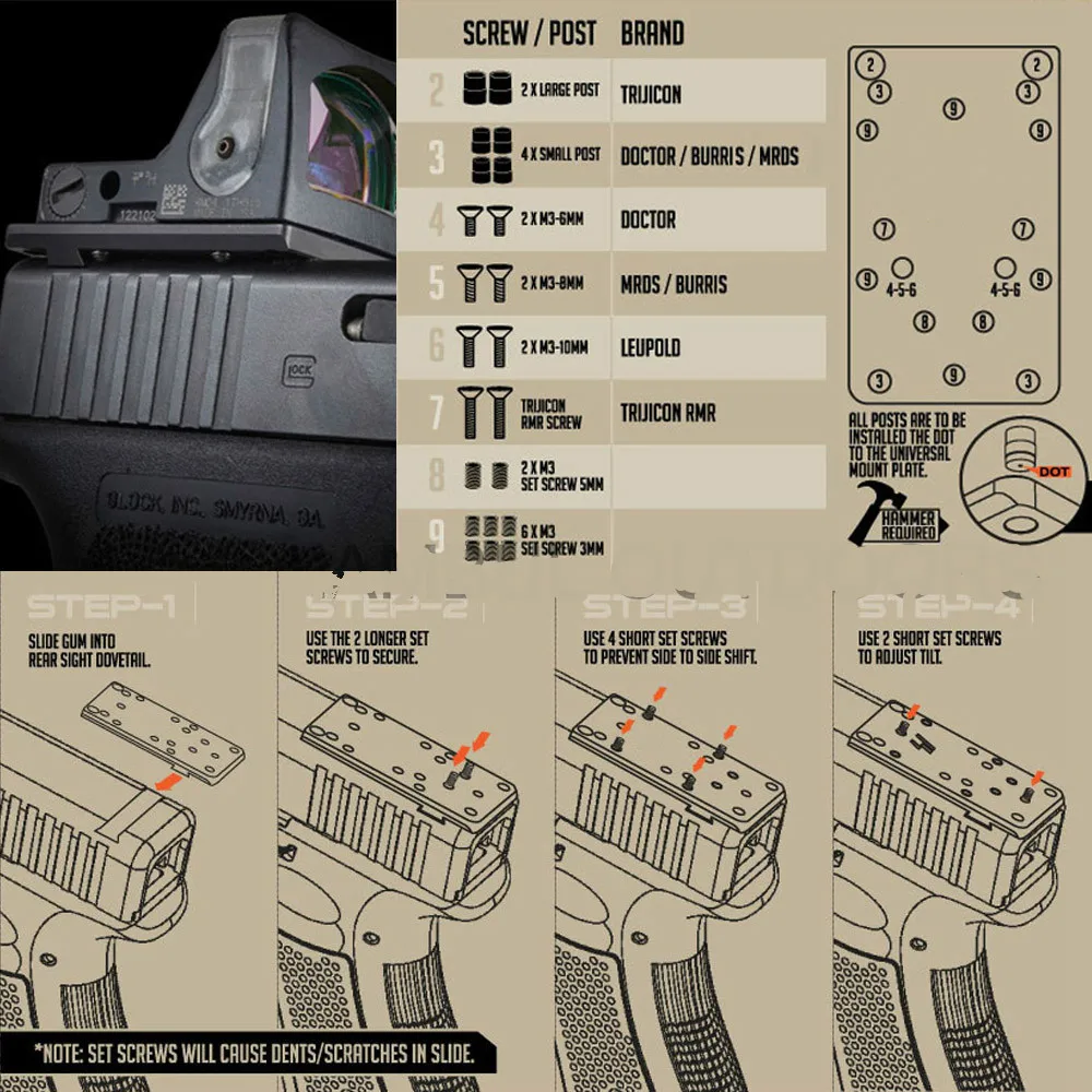 Опорное крепление Glock с креплением в красный горошек для заднего прицела для пистолета красный точечный прицел для пистолета охотничьи принадлежности для пистолета прицелы