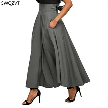

2020 Summer New Arrival Women's Skirts Fashion Solid Color Pleated Women's Long Skirt Elegant Ladies Loose A-line Skirts