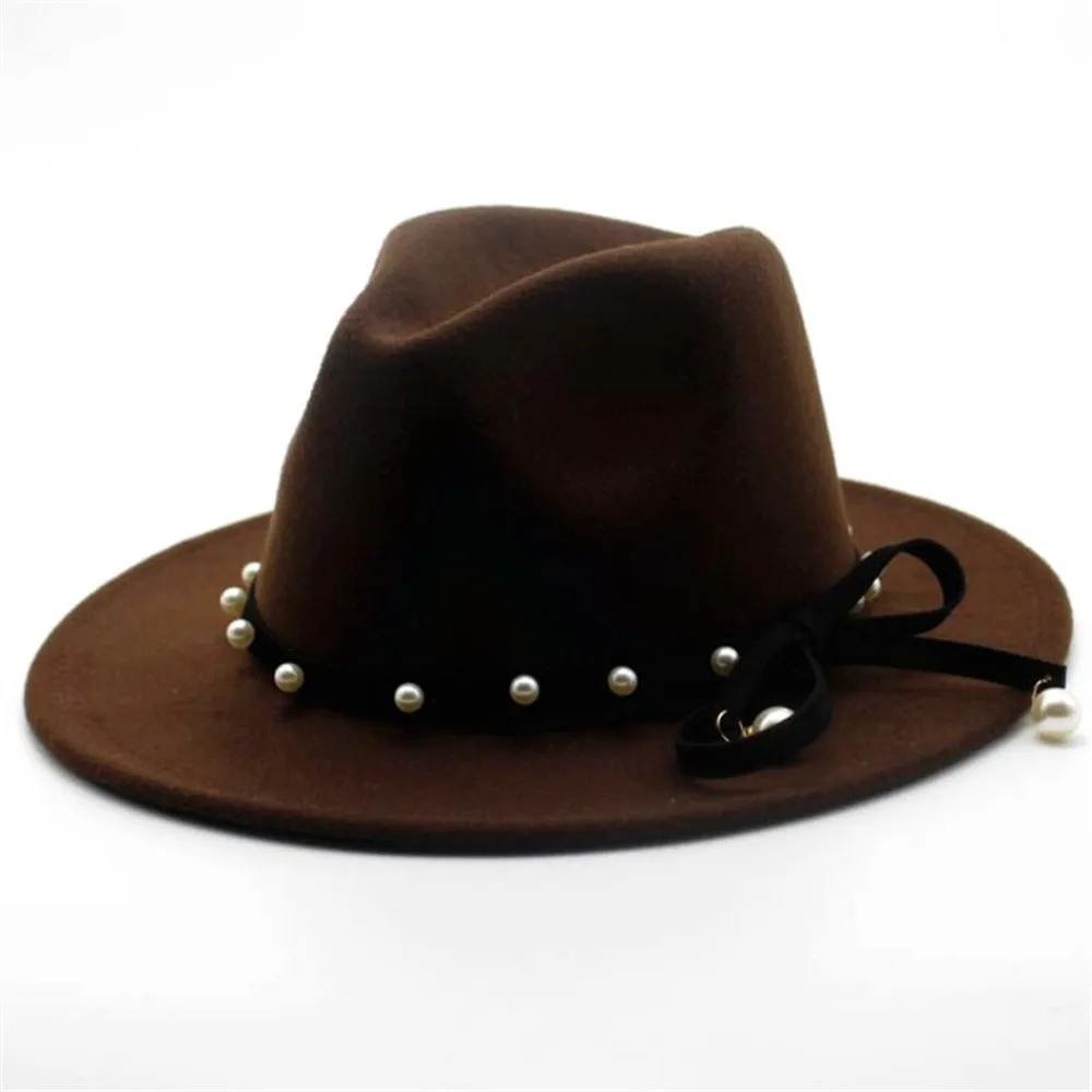 Модная женская и Мужская шерстяная шляпа Fedora с заклепками в стиле панк, элегантные женские вечерние шляпы, шляпа с бантиком, размер 56-58 см