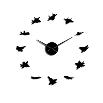

Flying Plane Fighter Jet Modern DIY Giant Wall Clock Acrylic Mirror Surface Sticker Airplane Wall Clock Pilot Home Decor