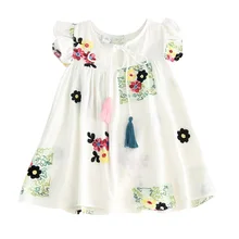 Детское летнее платье с цветочной вышивкой для девочек детское платье с рукавами-крылышками