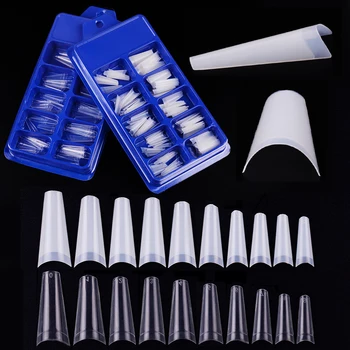 

100pcs Clear/Natural Ballerina Nail Tips French Coffin Fake Nails Half Cover 10 Sizes Nails Flat Shape Nails False