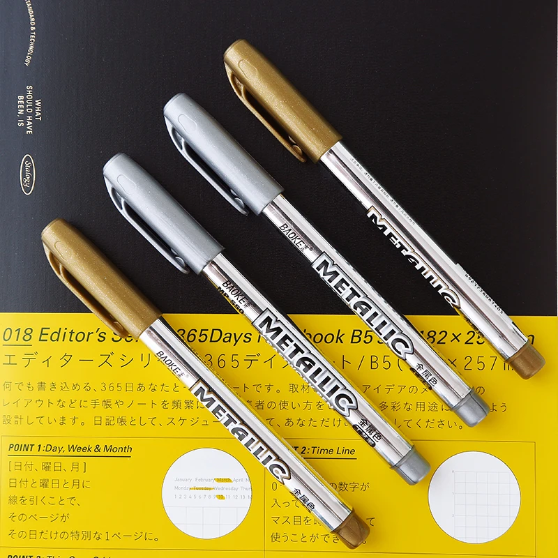 DIY Metal Waterproof Permanent Paint Marker Pens Manga Drawing Markers Students Stationery Gold Silver