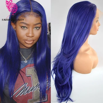 

Dark Blue Color Long Natural Wave Wigs Cosplay&Drag Queen Make up Heat Resistant Fiber Hair Synthetic Lace Front Wigs for Women