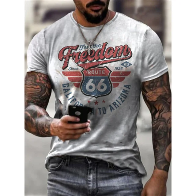 Summer New Mens T Shirts Oversized Loose Clothes Vintage Short Sleeve Fashion America Route 66 Letters Printed O Collared Tshirt 1688-P-30