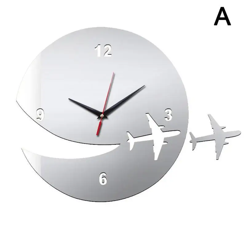 Настенные часы украшения в виде зеркальных наклеек 3D креативные часы с самолетом современный дизайн украшения кварцевые часы с иглой - Цвет: sliver