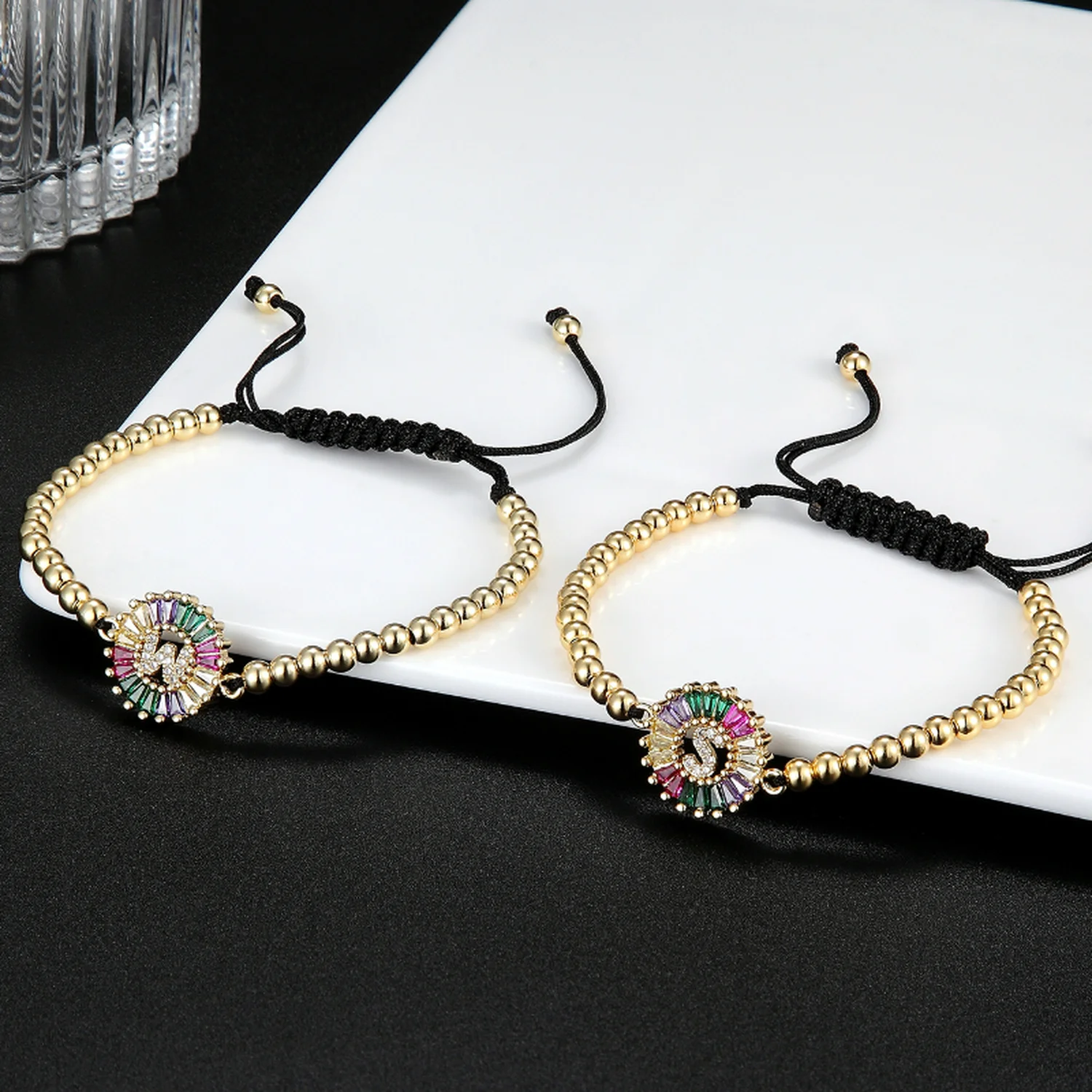 26 Letter Rainbow Zircon Bracelet Gold Color Weave Adjustable Alphabet Bracelet Bangles Women Couple Girl Jewelry fashion bracelet fashion jewelry