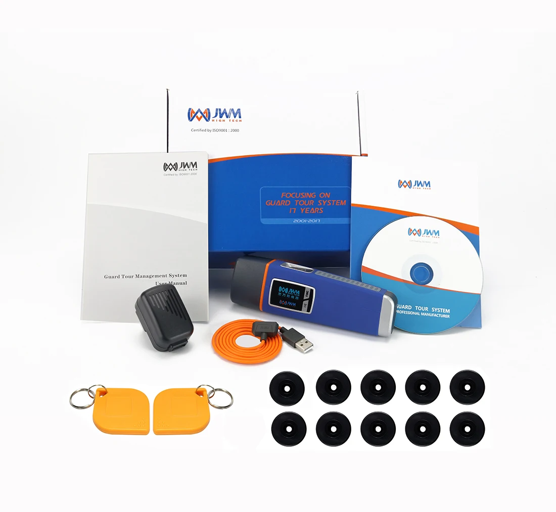 JWM IP67 Waterproof Free Software Fingerprint 125Khz RFID Guard Tour Wand with Voice Prompt,5 Checkpoints, 2 Staff tags
