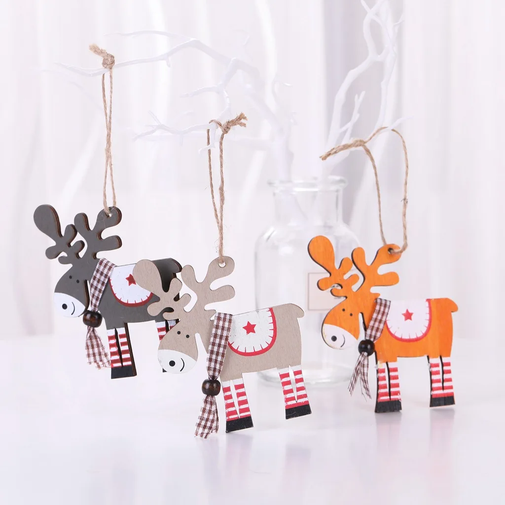 Color Christmas Deer Wooden Pendant Navidad Decoraciones Para El Hogar 2021 New Year Tree Decorations Wood Reindeer | Дом и сад