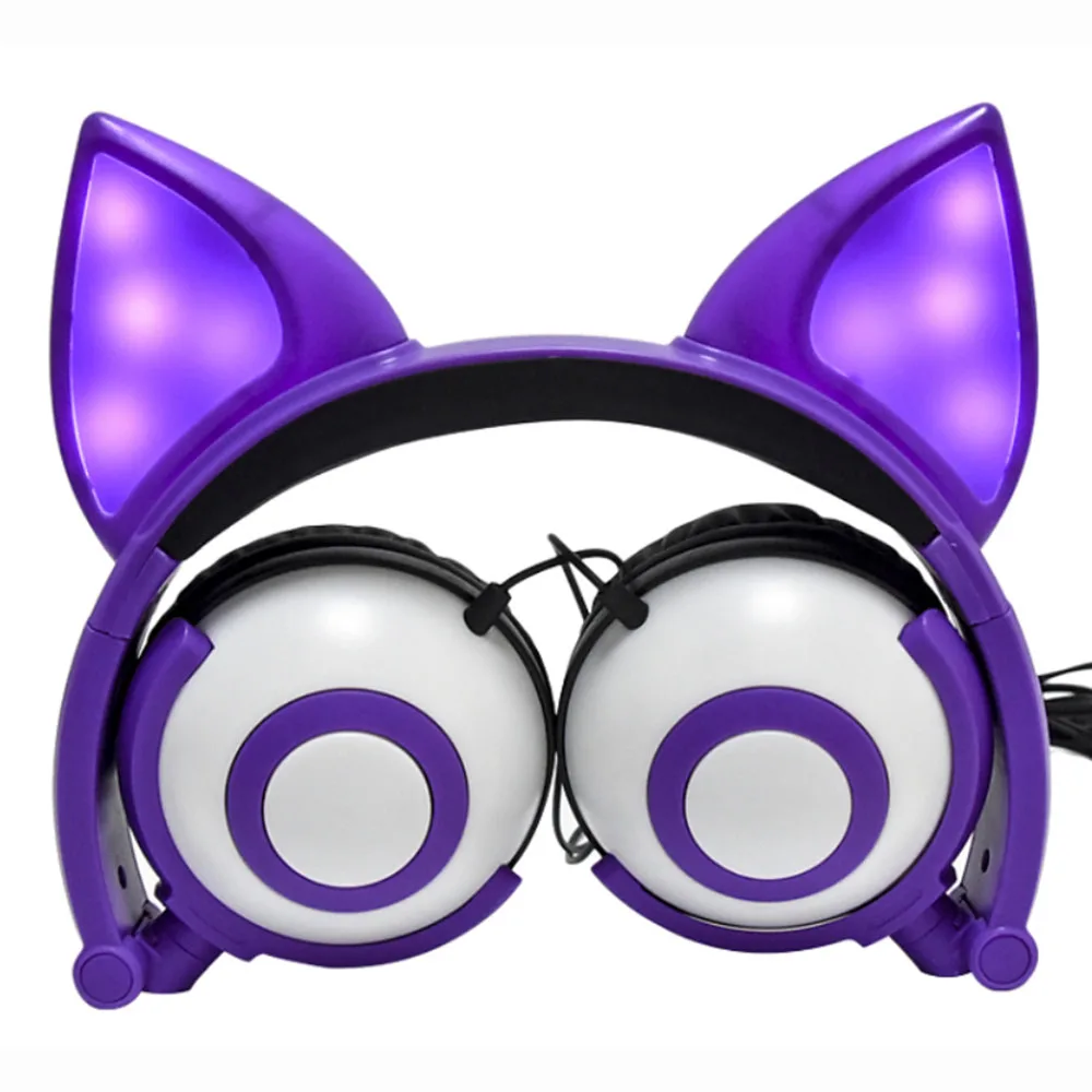 Фиолетовый Cat Ear Headphones with LED Flashing Glowing Light Headset Gaming Earphones for Adult& Kids PC Computer Samsung Xiaomi Huawei - Цвет: Фиолетовый