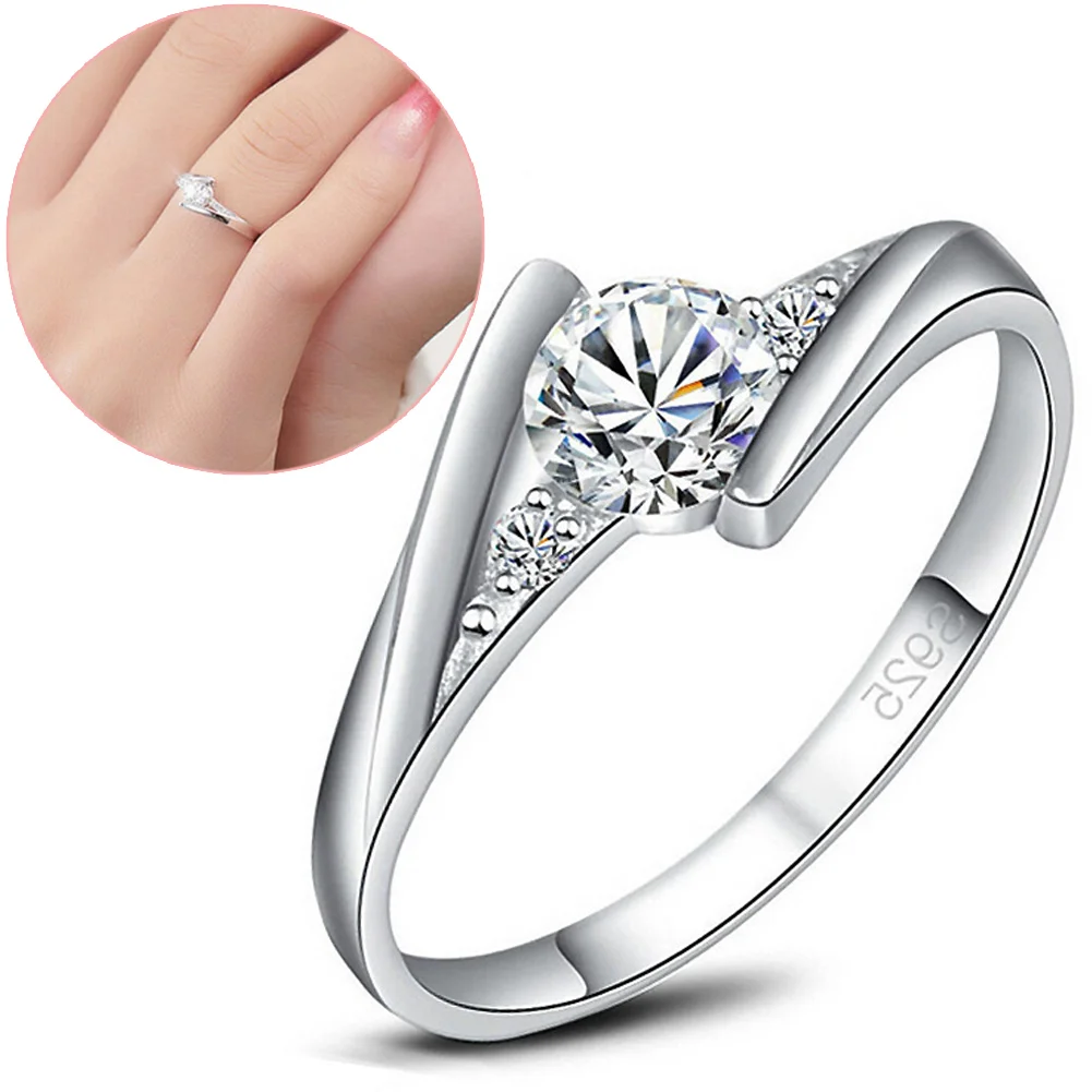 Vrouwen Legering Vinger Ring Ronde Cut Engagement Ring Bruids Sieraden Geschenken Tt @ 88