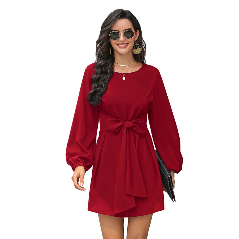 

Autumn Women Dress 2020 Solid Color A Line Ladies Mini Dresses Casual Long Sleeve Vintage Dress Woman Clothing