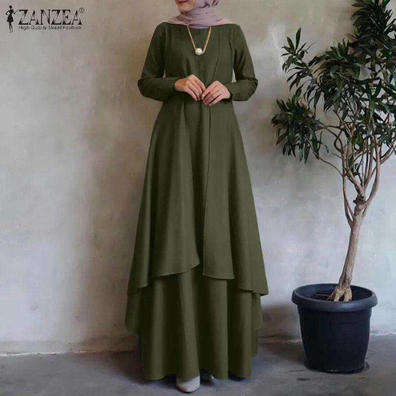 Abito Lungo Allentato Con Orlo Irregolare Dubai Turchia Abaya Hijab Prendisole Oversize Zanzea Donna Manica Lunga Caftano Musulmano Maxi Abiti