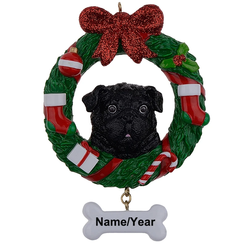 Black Pug Dog Resin Crafts Shiny Christmas Ornaments Hand Painted and Easily Personalized as for Owners gifts or home decor | Дом и сад