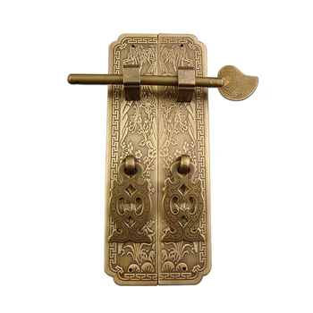 

Chinese Antique Straight Cabinet Handle Latch Lock Brass Flowers Carving Craft Furniture Door Pulls Drawer Wardrobe Handle Knob