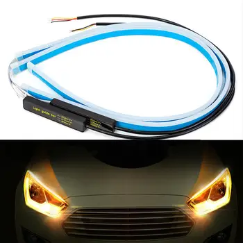 

2PCs Ultra Fine Cars DRL LED Daytime Running Lights White Turn Signal Yellow Guide Strip For Headlight Assembly Car Accessories