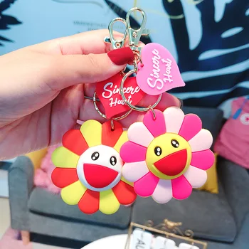 

Pvc Keychain Man Colorful Key Chain Sun Flower Women Key Ring Chain for Pants Kids Pendant Key Holder Creative Fashion Brelok