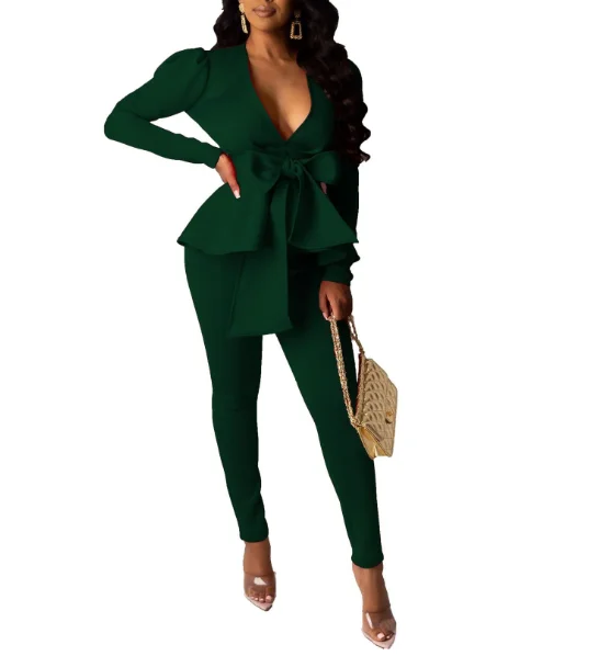 2022 Winter Women's Set Tracksuit Plus Size Ruffles Bow Blazers Pants Suit 2 Two Piece Set Office Lady Business Uniform Outfits ziqiao japanese suit collar full regular sleeve casual straight blazers office lady shoulder pads design single breasted jacket