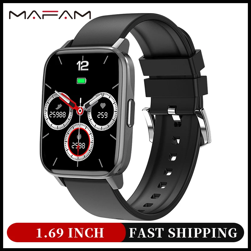 MAFAM-reloj inteligente GW24 para hombre y mujer, accesorio de pulsera resistente al agua IP68 con pantalla de 1,69 pulgadas y control del ritmo cardíaco y de la presión sanguínea para Android e ios
