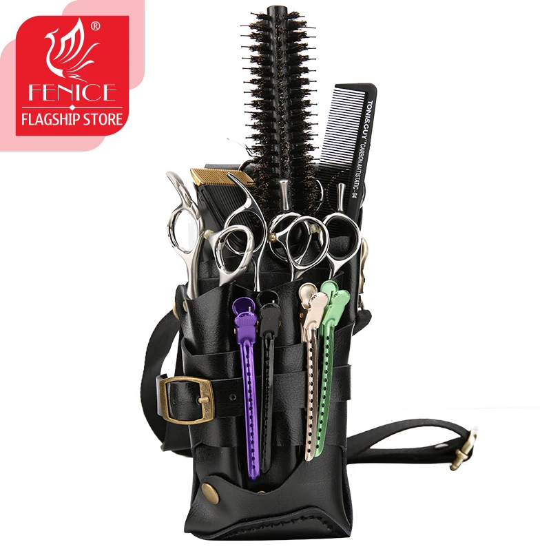 Fenice Scissors Bags Hold 5 Pieces Large Capacity Leather Tools Bag Scissors Pouch Case for Scissors Professional Barber Shop