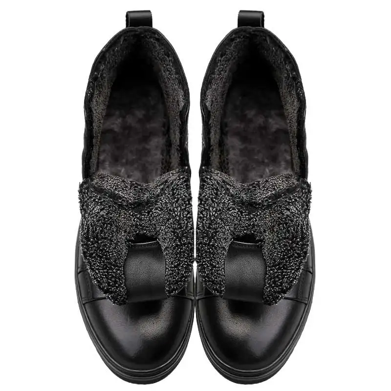 CLAXNEO/мужские зимние ботинки из плюша и шерсти; мужские ботинки из натуральной кожи; Мужская обувь; большие размеры - Цвет: Black Fur