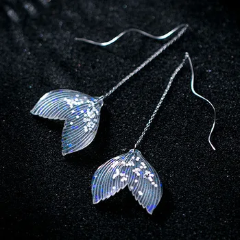 

Creative Mermaid Fish Tail Long Tassel Dangle Earrings Women Bohemian Drop Earrings Sequins Color Shiny Pearl Party Earrings