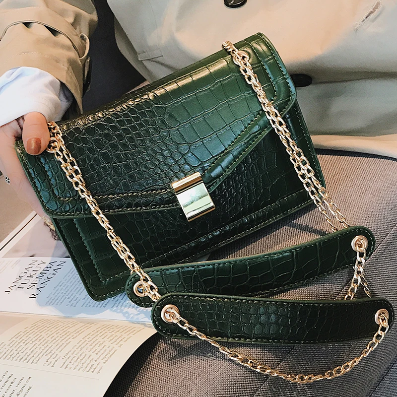 Европейская мода, женская квадратная сумка, новинка, качественная женская дизайнерская сумка из искусственной кожи, сумка через плечо с цепочкой из аллигатора