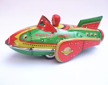 

[Funny] Adult Collection Retro Wind up toy Metal Tin The spacecraft Mechanical toy Clockwork toy figures model kids gift