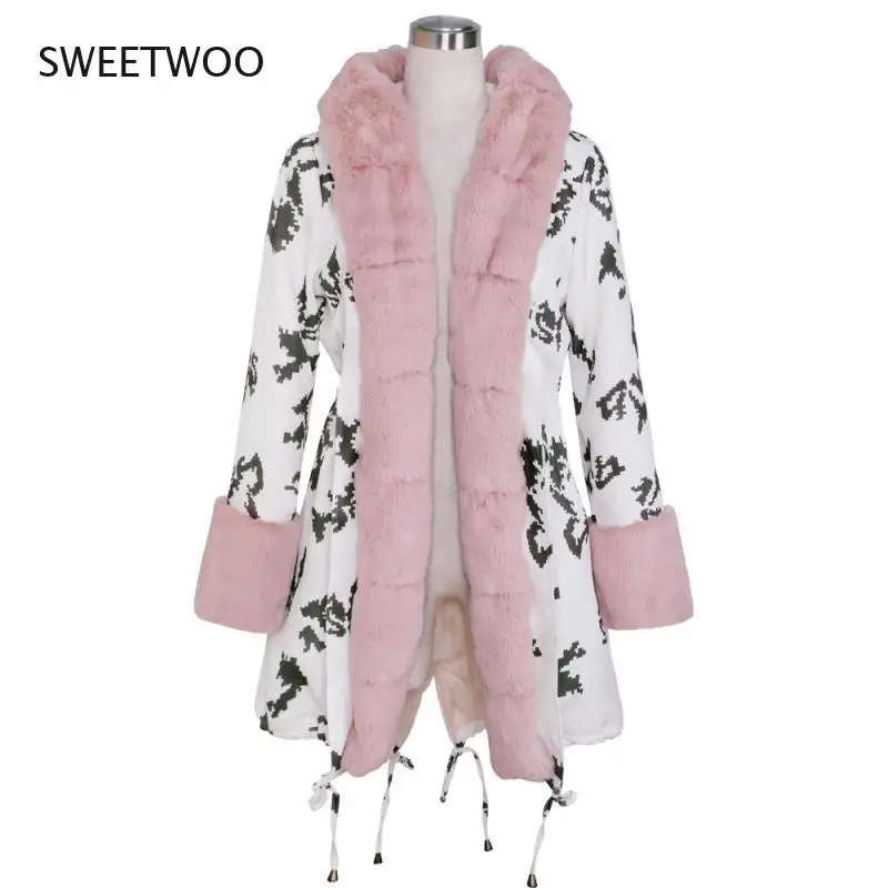 Faux Fur Coats Large Size 2Xl Imitation Mink Fur Long Fox Fur Camouflage Outerwear Fur Coat Winter Luxury Plush Thick Warm Coat