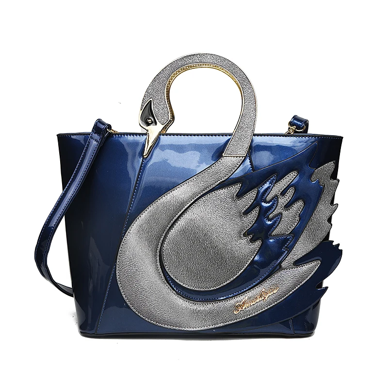 

Women Handbags Brand New Swan Women Patent Leather Contrast Handbags Large Capacity Shopping Bag Fashion Totes Shoulder Bag