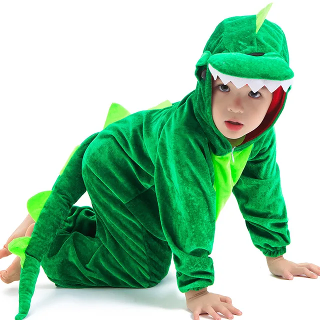 Cute Kids Animal Dinosaur Kugurumi Costume Cosplay Boys Child Green Black Kindergarten School Party Student Game Role Play Suit green long