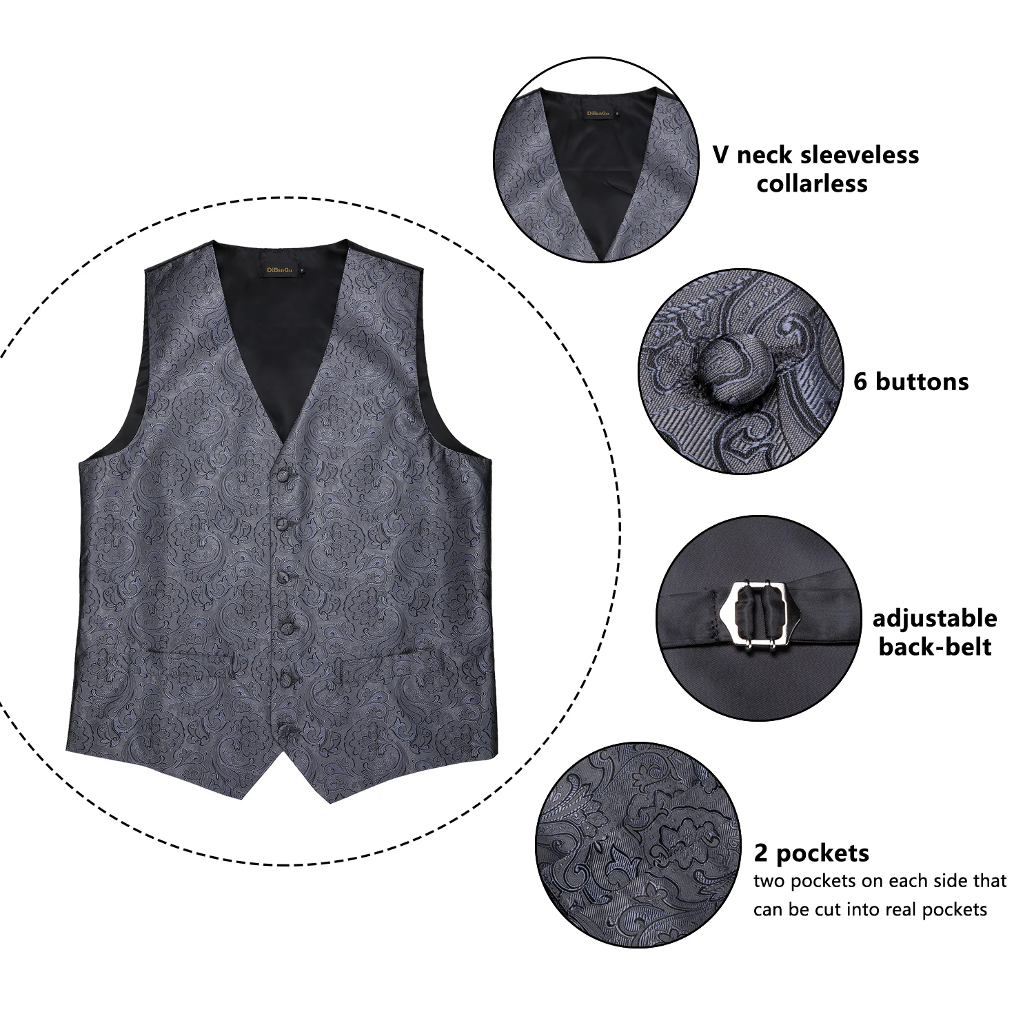 Men's Gray Floral Fashion Silk Wedding Waistcoat Vest For Men Bowtie Hanky Cufflinks Cravat Set for Suit Tuxedo DiBanGu MJ-119 Men's Gray Floral Fashion Silk Wedding Waistcoat Vest For Men Bowtie Hanky Cufflinks Cravat Set for Suit Tuxedo DiBanGu MJ-119